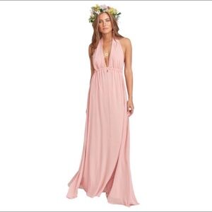 Show Me Your MuMu Plunge V Neck Open Back Halter Maxi Dress Pink Size XXS